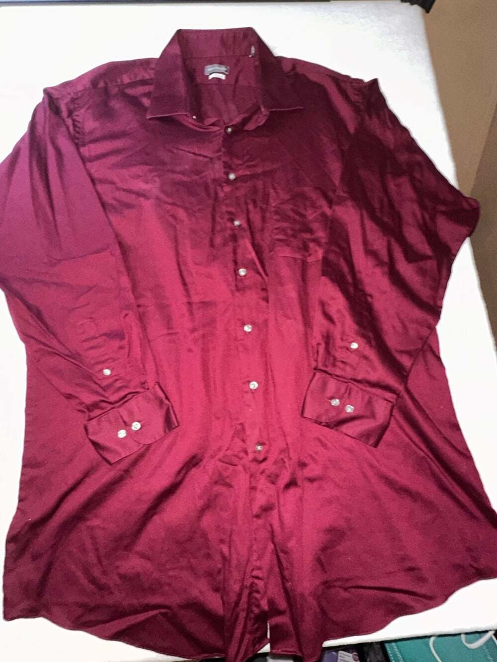 Van Heusen Men's Burgundy Tall Fit Stretch Long Sleeve Dress Shirt 18.5 35/36
